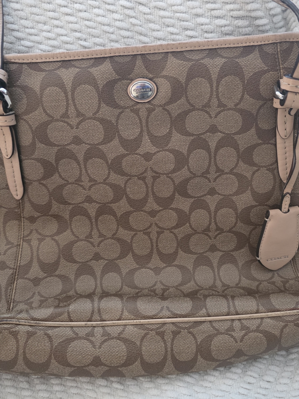 Coach Brown Signature Canvas Tote with Tan Leather Trim